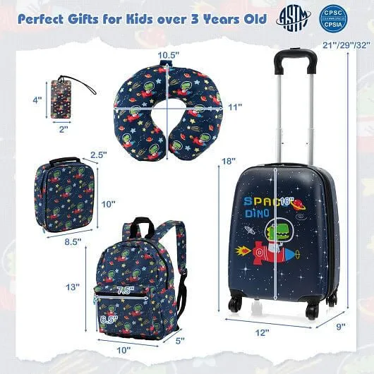 5 Piece Kids Luggage Set with Backpack Neck Pillow Name Tag Lunch Bag-Dark Blue