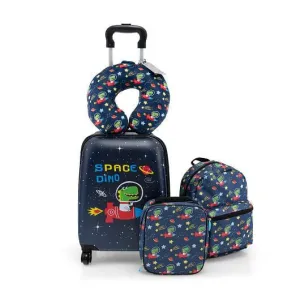 5 Piece Kids Luggage Set with Backpack Neck Pillow Name Tag Lunch Bag-Dark Blue