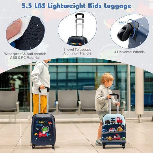 5 Piece Kids Luggage Set with Backpack Neck Pillow Name Tag Lunch Bag-Dark Blue