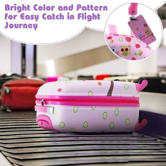 5 Piece Kids Luggage Set with Backpack Neck Pillow Name Tag Lunch Bag-Pink - Col