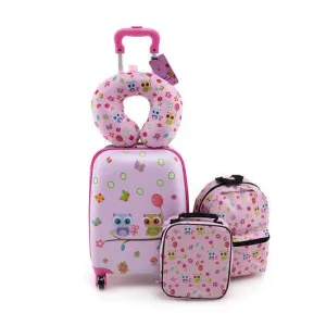 5 Piece Kids Luggage Set with Backpack Neck Pillow Name Tag Lunch Bag-Pink - Col