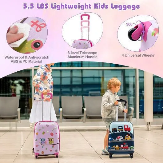 5 Piece Kids Luggage Set with Backpack Neck Pillow Name Tag Lunch Bag-Pink - Col