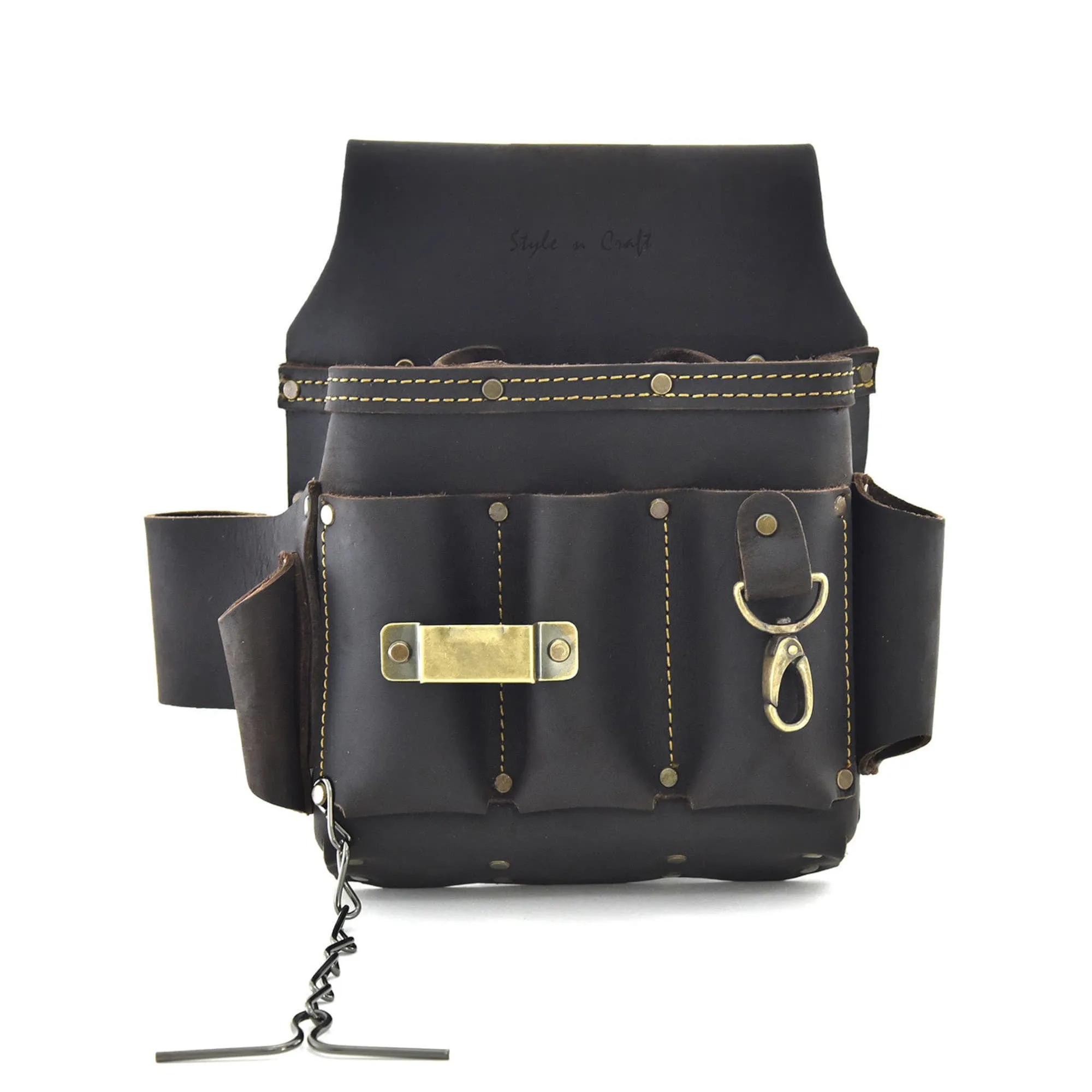 70603 - 10 Pocket Electrician's Tool Pouch in Full Grain Oiled Leather | Style n Craft