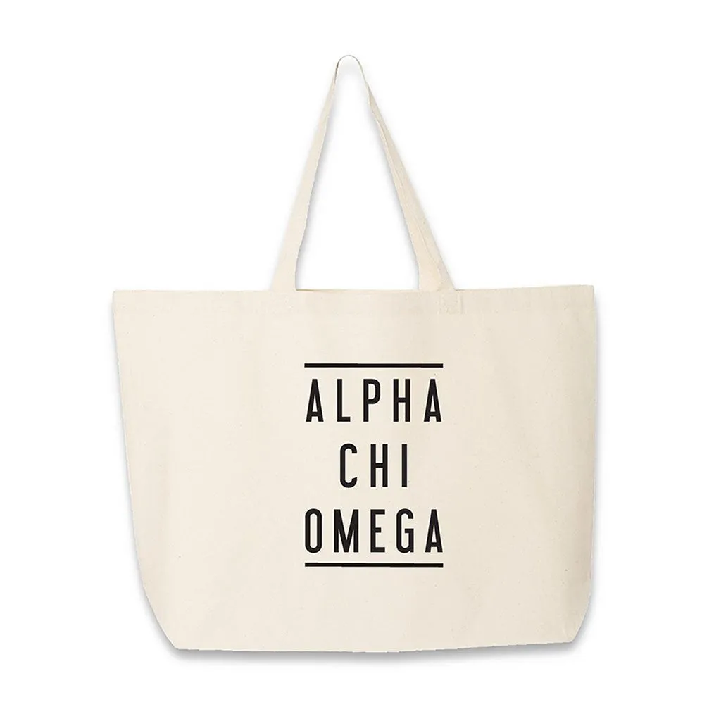 Alpha Chi Omega Sorority Printed on Large Canvas Tote Bag
