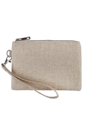BEIGE WEAVED DESIGN ZIPPER POUCH