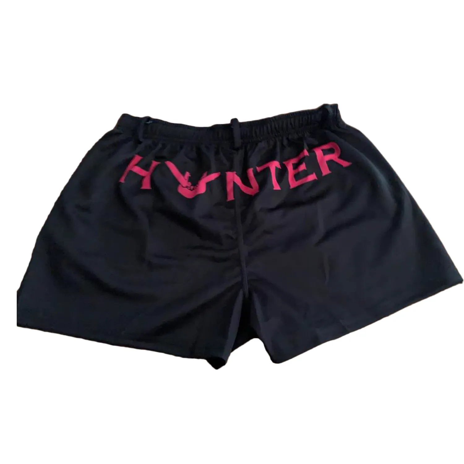 BLACK PINK FOOTY SHORTS BELT LOOPS AND ZIP POCKETS