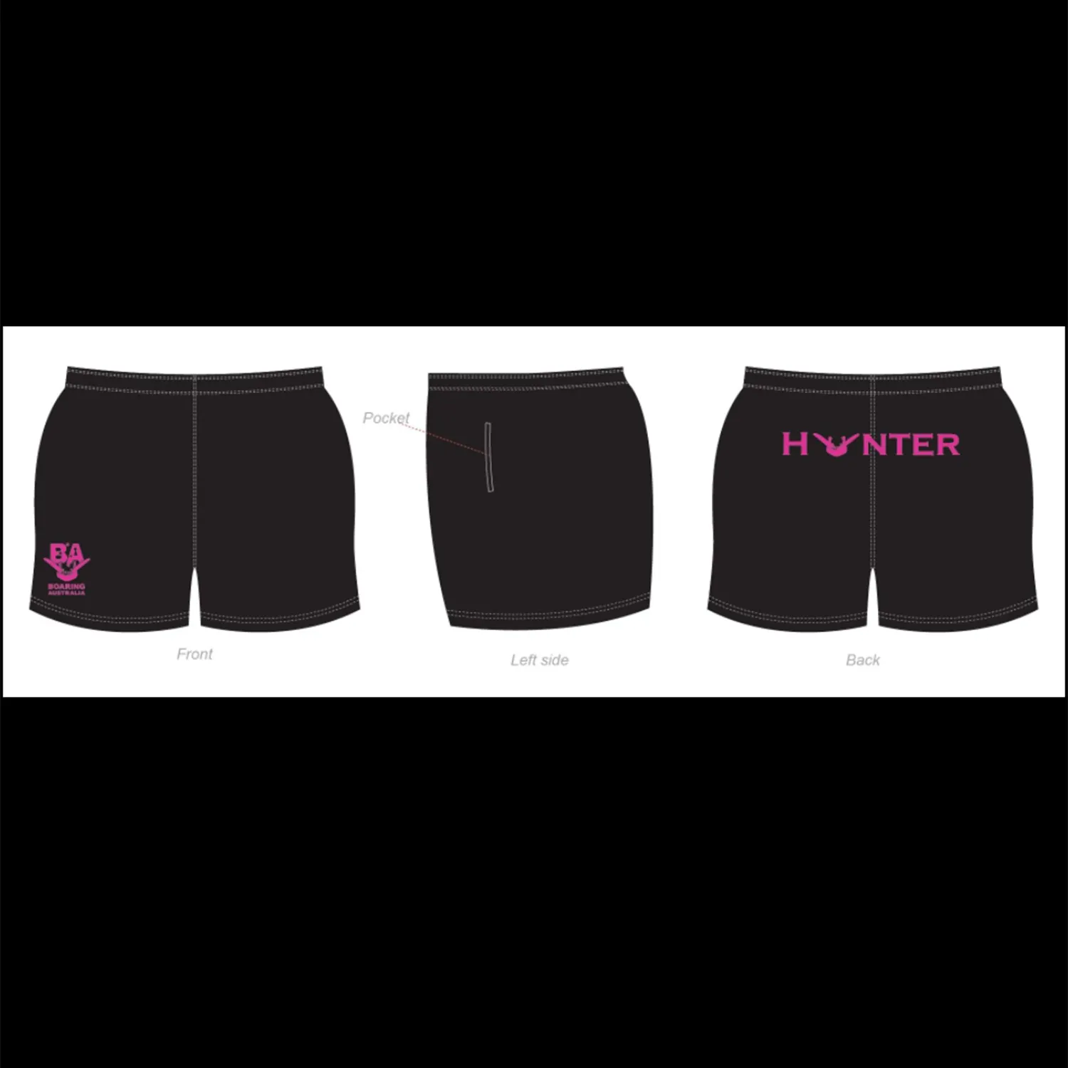 BLACK PINK FOOTY SHORTS BELT LOOPS AND ZIP POCKETS
