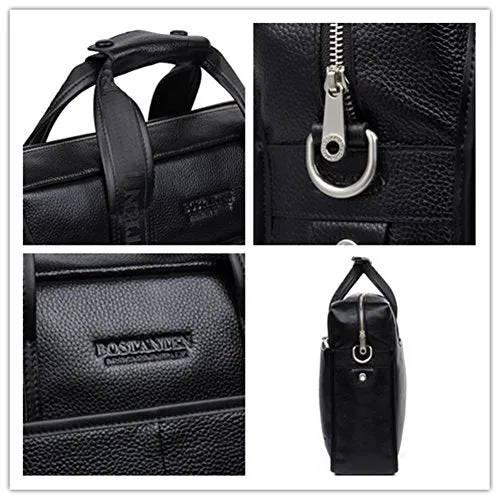 BOSTANTEN Leather Briefcase Handbag Messenger Business Bag-Black