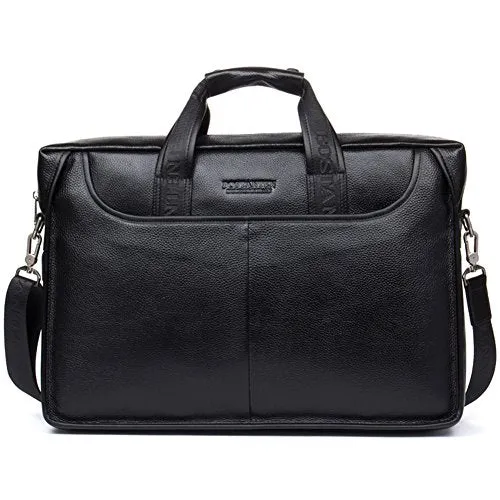 BOSTANTEN Leather Briefcase Handbag Messenger Business Bag-Black