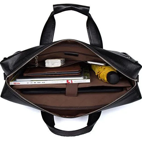 BOSTANTEN Leather Briefcase Handbag Messenger Business Bag-Black