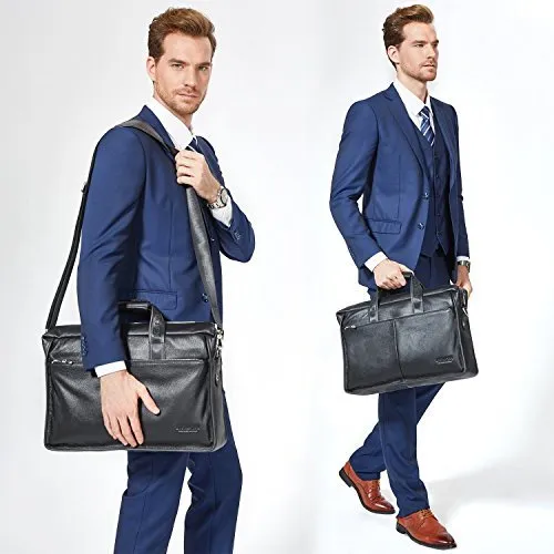 BOSTANTEN Leather Briefcase Handbag Messenger Business Bag-Black