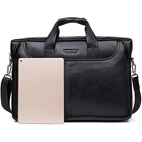 BOSTANTEN Leather Briefcase Handbag Messenger Business Bag-Black