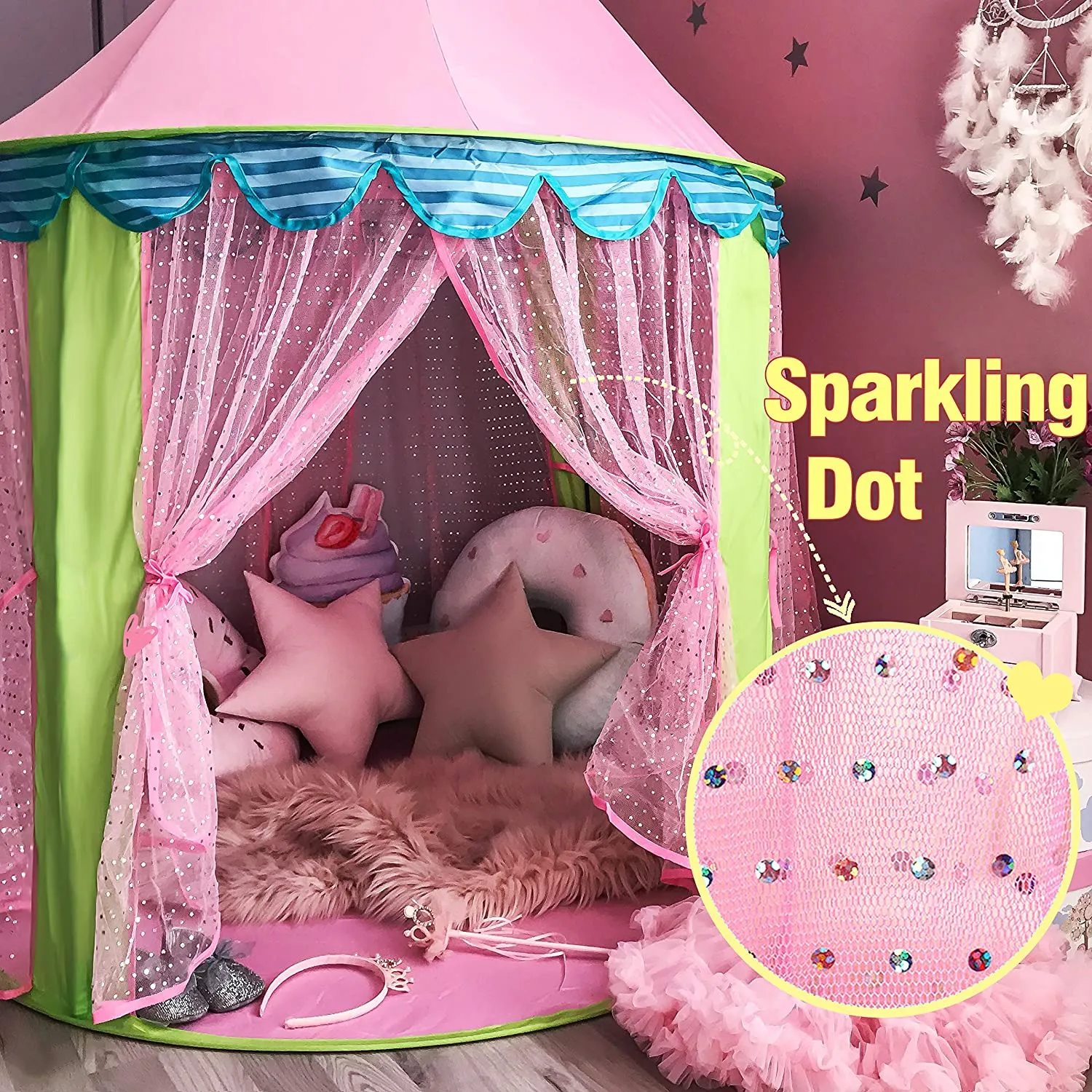 Brand new 41"D X 55"H Princess Castle Play Tent with Tote Bag for Girls Indoor Outdoor Use, By Tiny Land