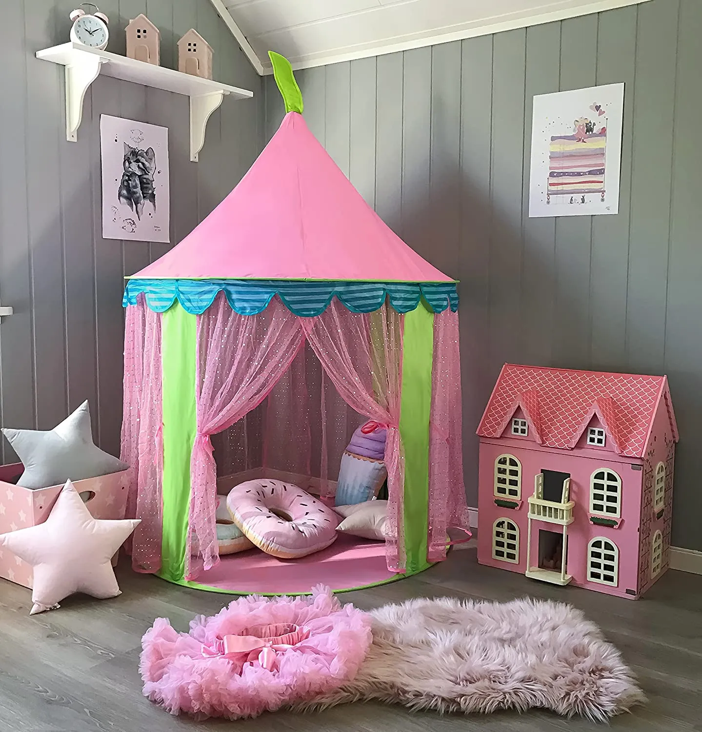 Brand new 41"D X 55"H Princess Castle Play Tent with Tote Bag for Girls Indoor Outdoor Use, By Tiny Land