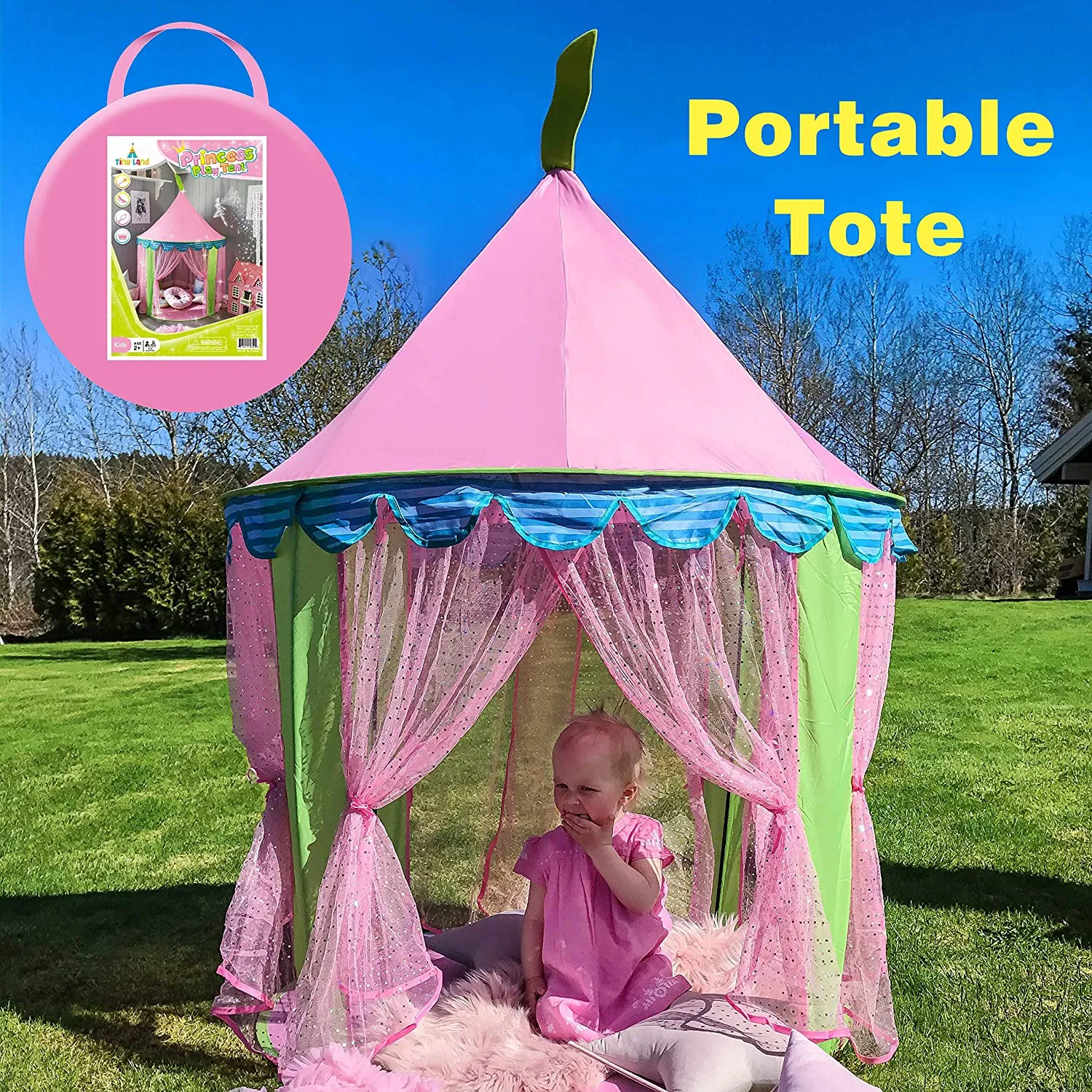 Brand new 41"D X 55"H Princess Castle Play Tent with Tote Bag for Girls Indoor Outdoor Use, By Tiny Land