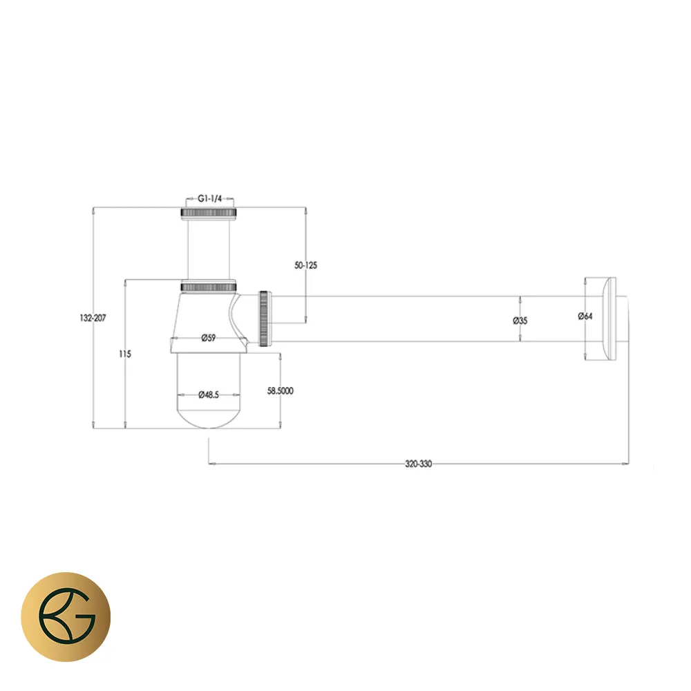 Brushed Gold Basin Bottle Trap with 300mm Pipe
