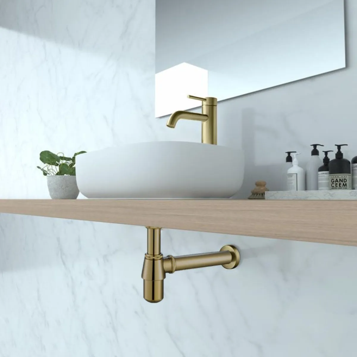 Brushed Gold Basin Bottle Trap with 300mm Pipe