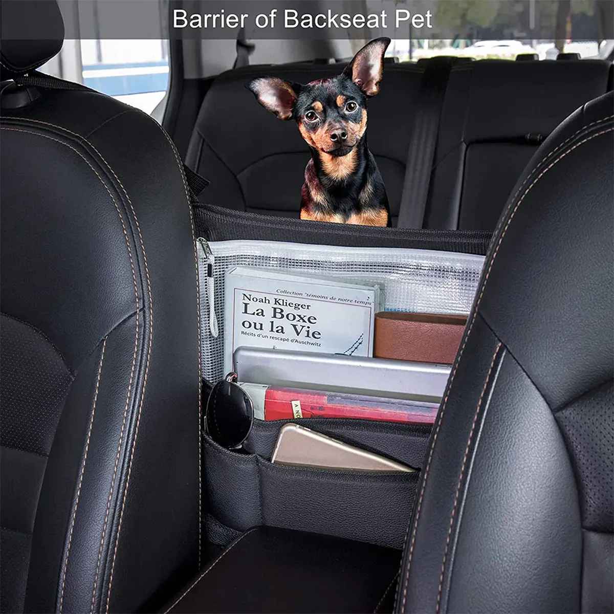 Car Purse Holder for Car Handbag Holder Between Seats Premium PU Leather, Custom Fit For Car, Hanging Car Purse Storage Pocket Back Seat Pet Barrier WANS223