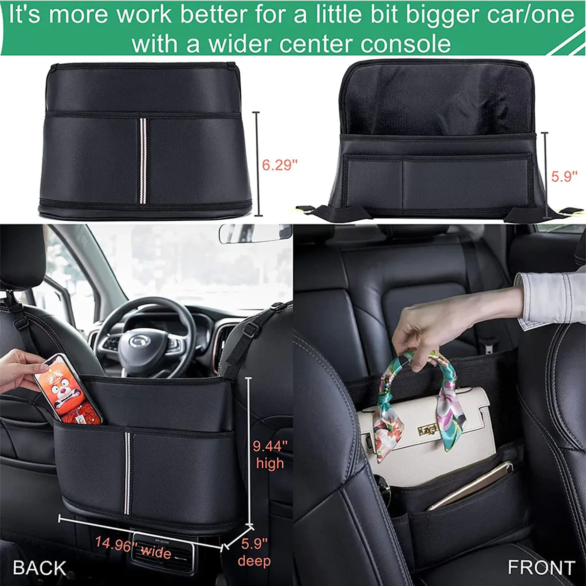 Car Purse Holder for Car Handbag Holder Between Seats Premium PU Leather, Custom Fit For Car, Hanging Car Purse Storage Pocket Back Seat Pet Barrier WANS223