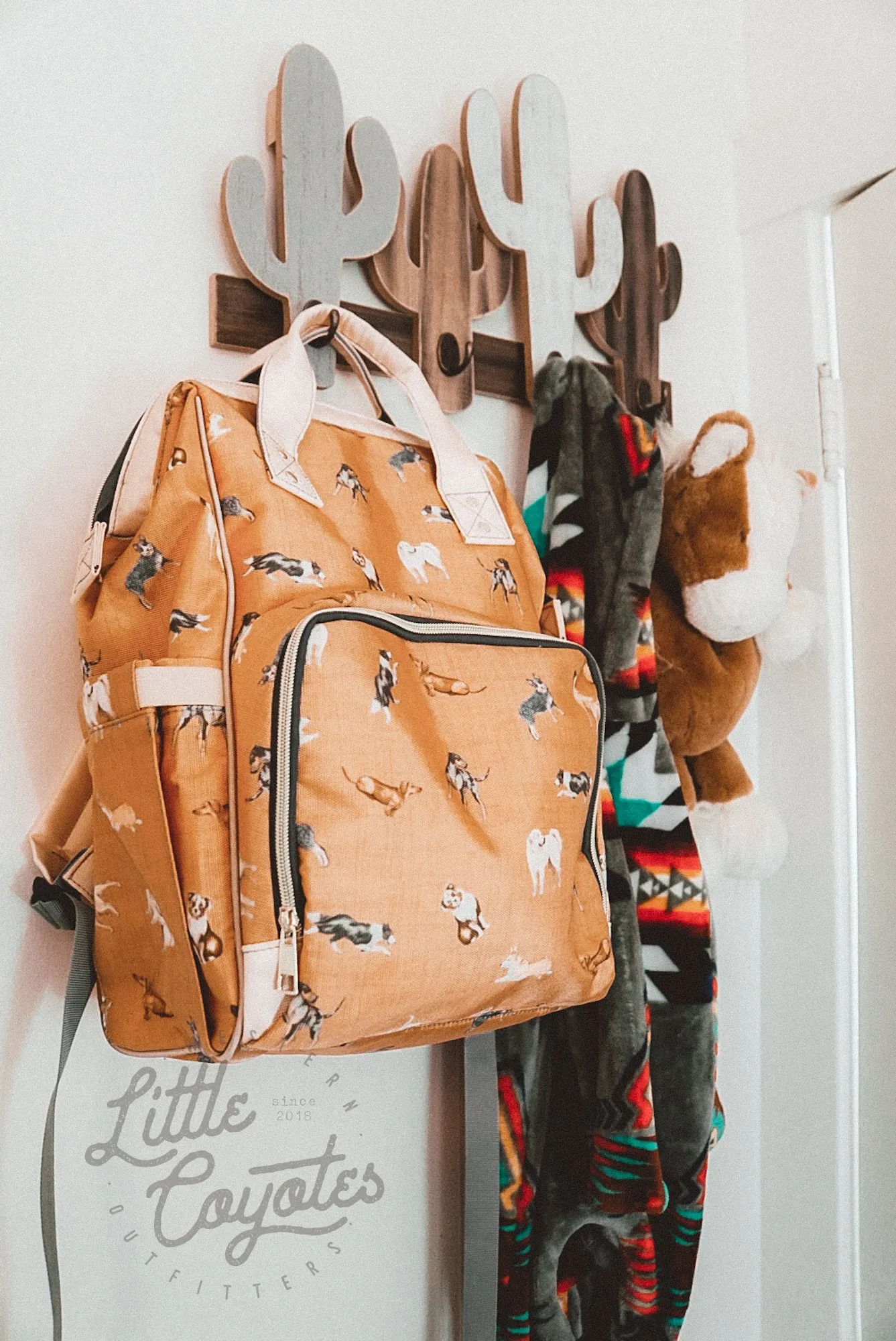 Cow Dogs Diaper Bag in Tan