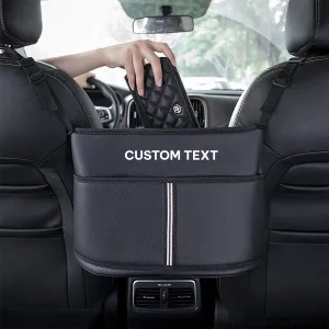Custom Text For Car Purse Holder for Car Handbag Holder Between Seats Premium PU Leather, Compatible with All Cars, Auto Driver Or Passenger Accessories Organizer, Hanging Car Purse Storage Pocket Back Seat Pet Barrier IN11991