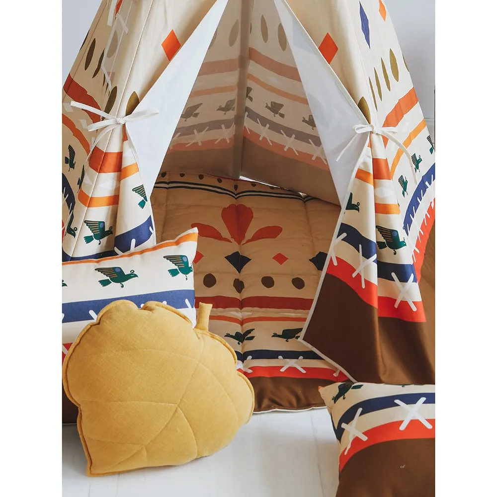 Ethnic Print Teepee And Mat Set - Beige, Brown, Orange & Blue