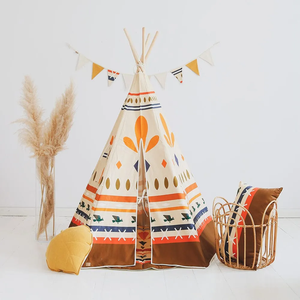 Ethnic Print Teepee And Mat Set - Beige, Brown, Orange & Blue