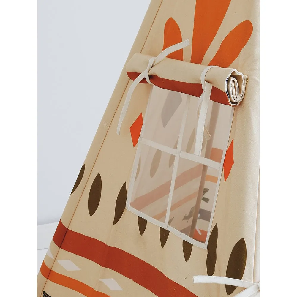 Ethnic Print Teepee And Mat Set - Beige, Brown, Orange & Blue