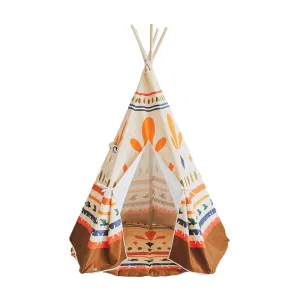 Ethnic Print Teepee And Mat Set - Beige, Brown, Orange & Blue