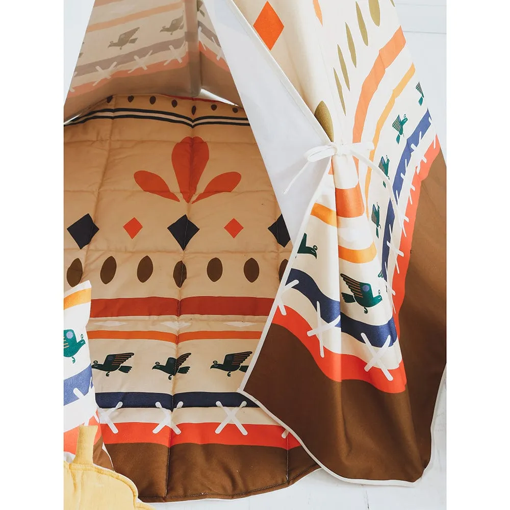 Ethnic Print Teepee And Mat Set - Beige, Brown, Orange & Blue