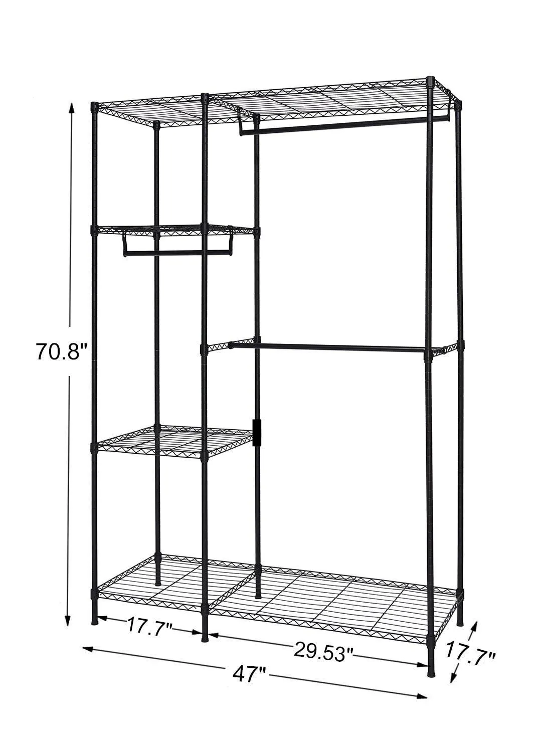Finnhomy Heavy Duty Wire Shelving Garment Rack for Closet Organizer Portable Clothes Wardrobe Storage with Adjustable Shelves and Hangers,Thicken Steel Tube，Black