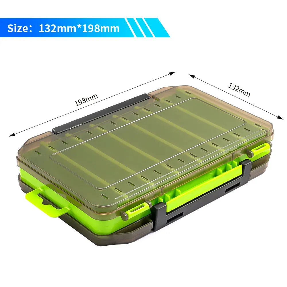 Fishing Tackle Box Lure Storage 14 Compartments Double Sided Open Case Strength