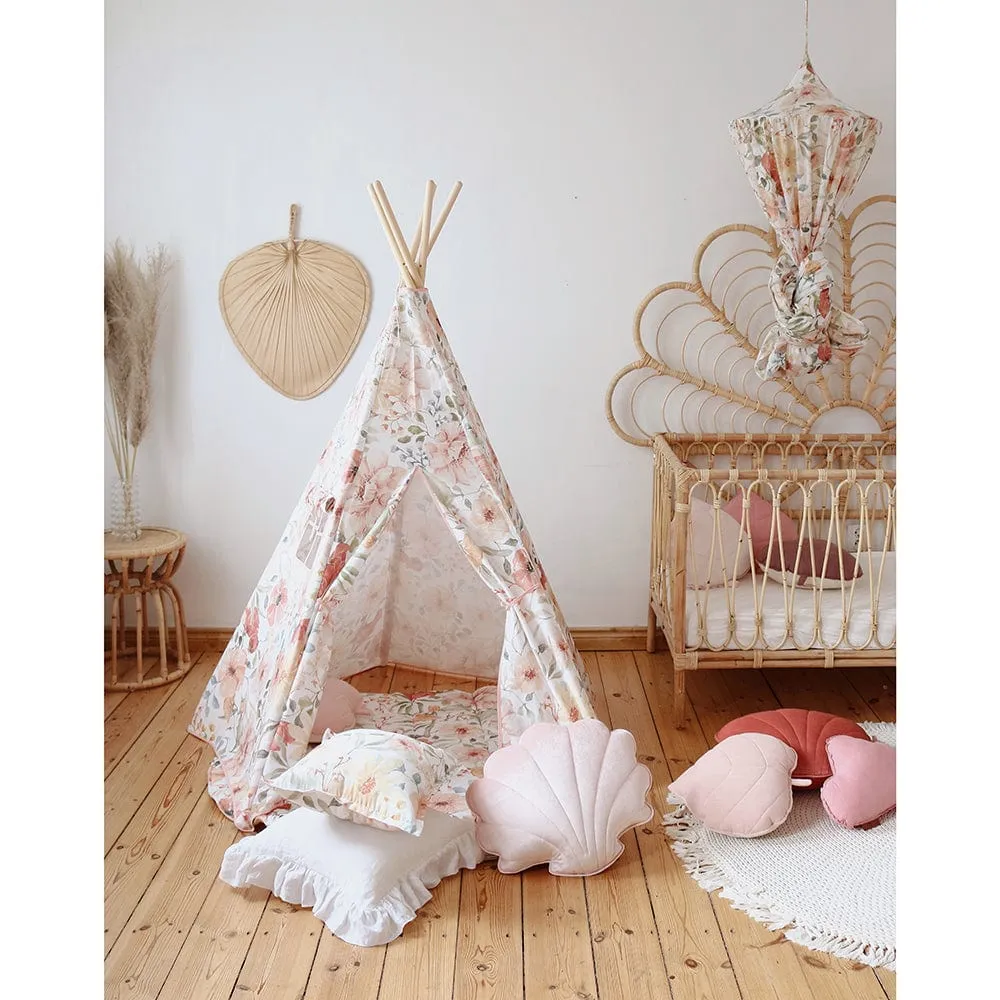 Flower Power Teepee - Beige, Pink, Red & Green