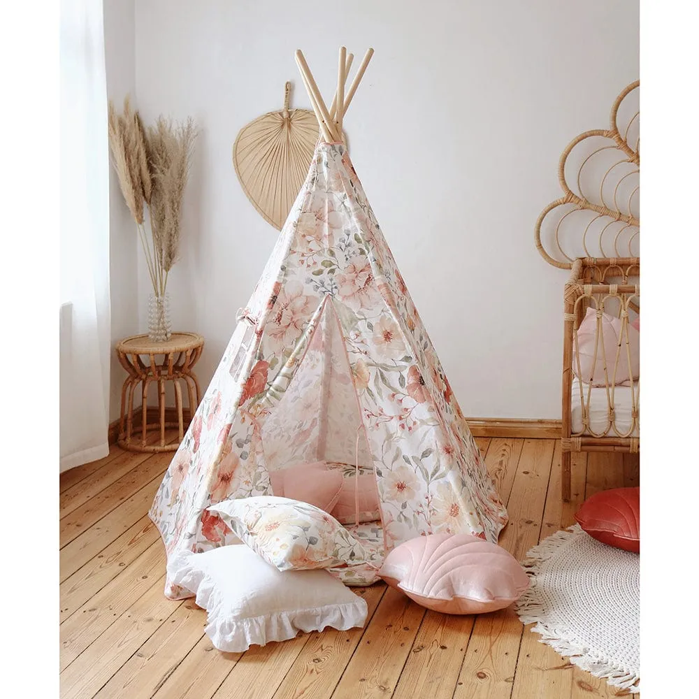 Flower Power Teepee - Beige, Pink, Red & Green