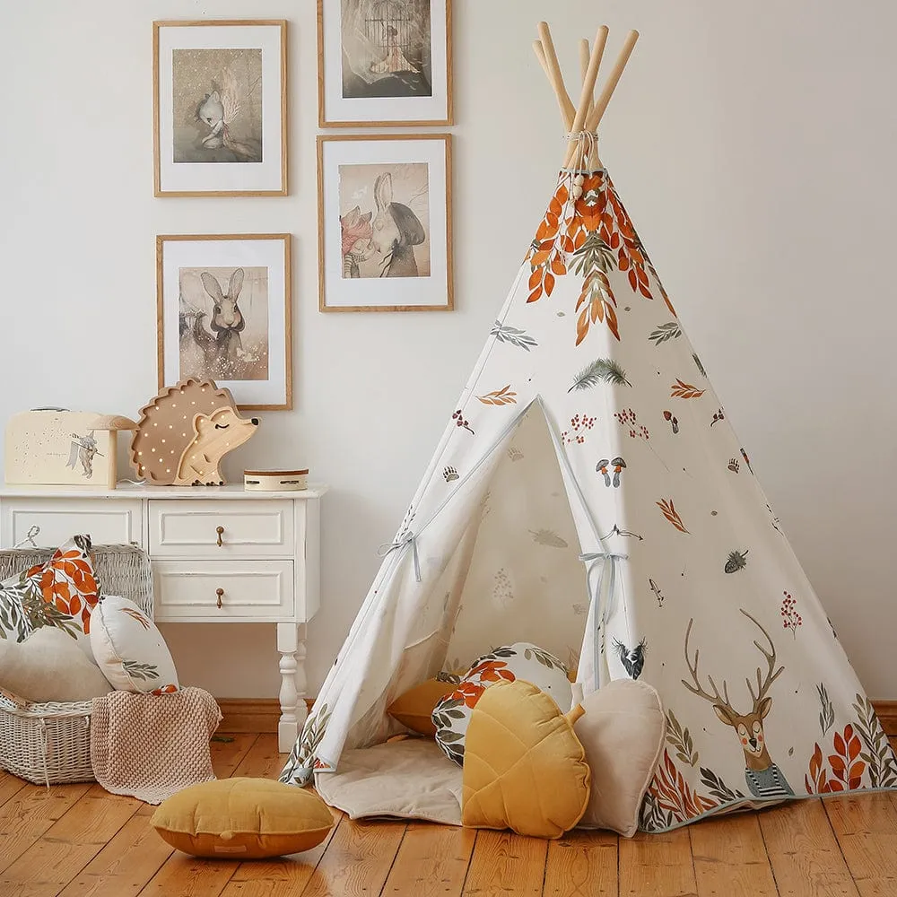 Forest Friends Teepee And Mat Set - White, Brown, Red, Green & Blue