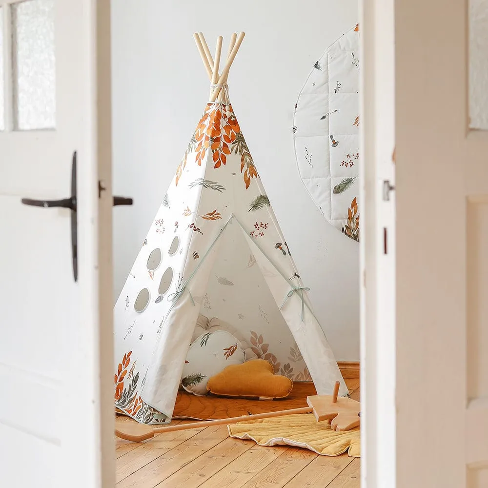 Forest Friends Teepee And Mat Set - White, Brown, Red, Green & Blue