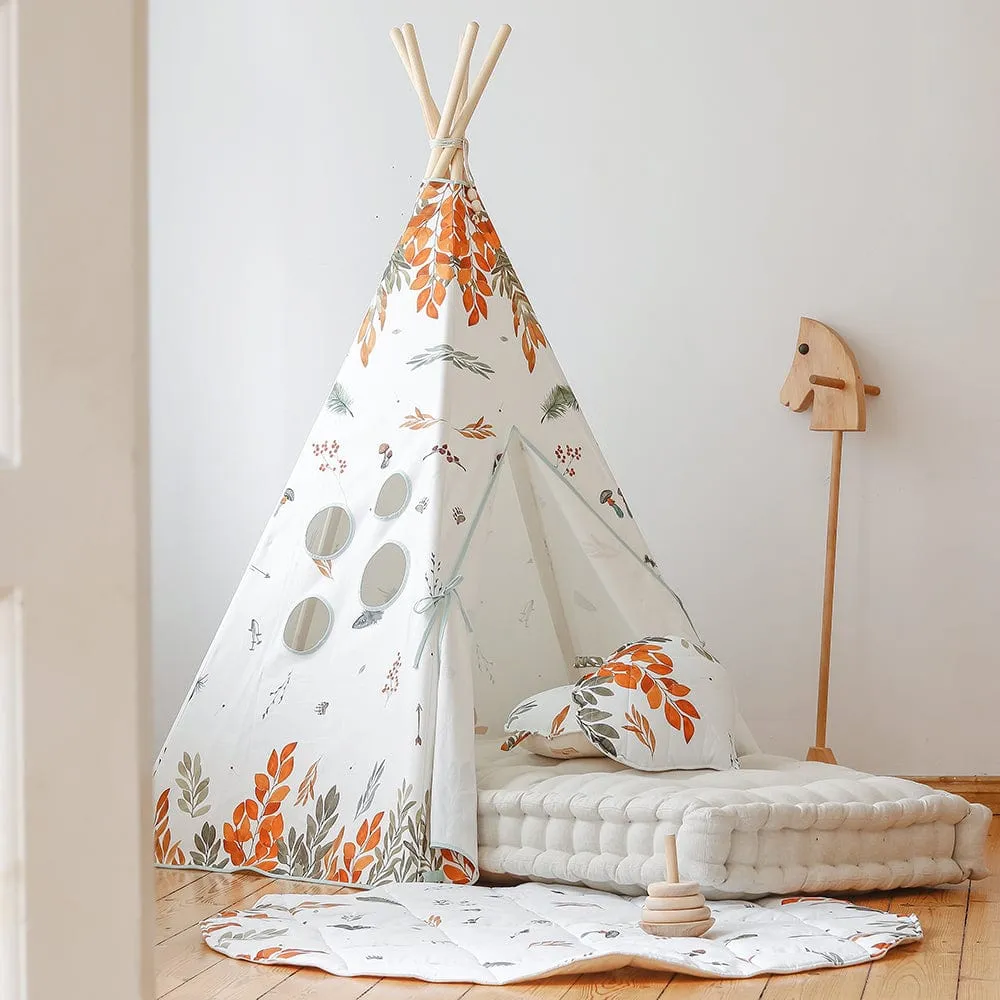 Forest Friends Teepee And Mat Set - White, Brown, Red, Green & Blue