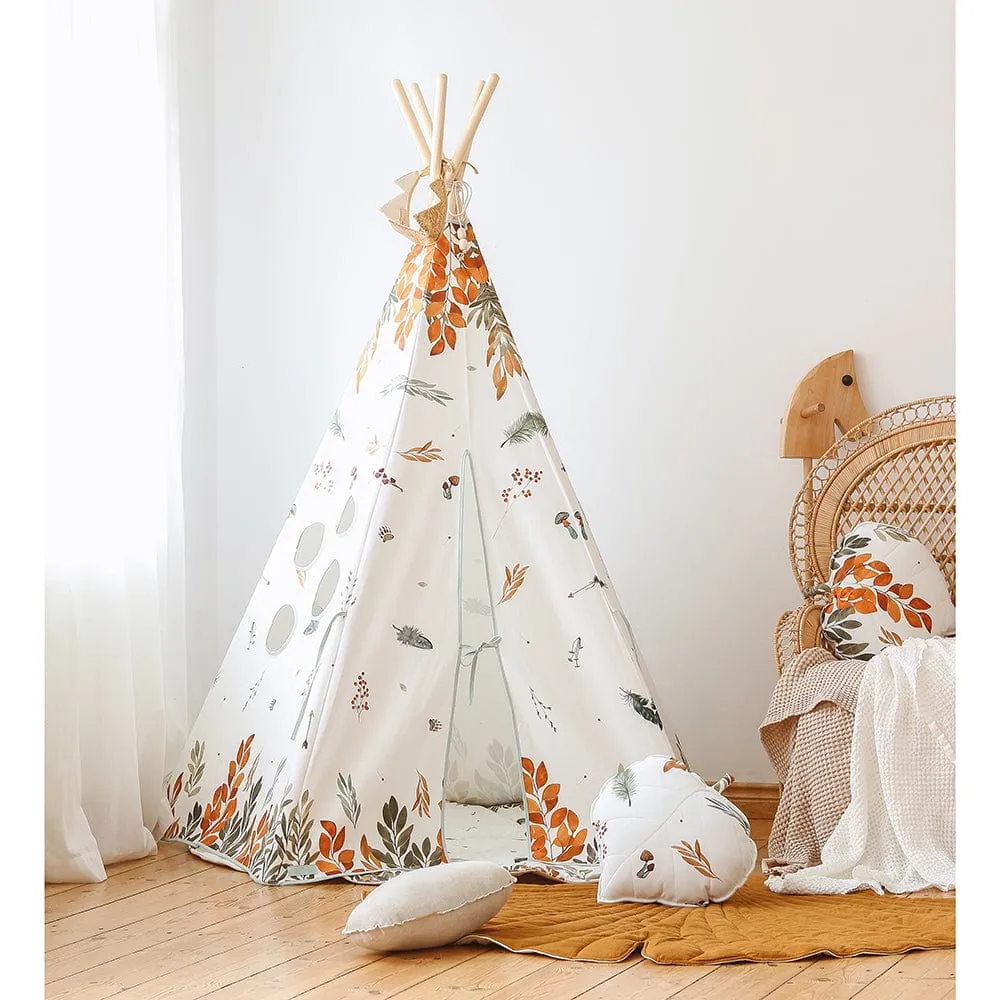 Forest Friends Teepee And Mat Set - White, Brown, Red, Green & Blue