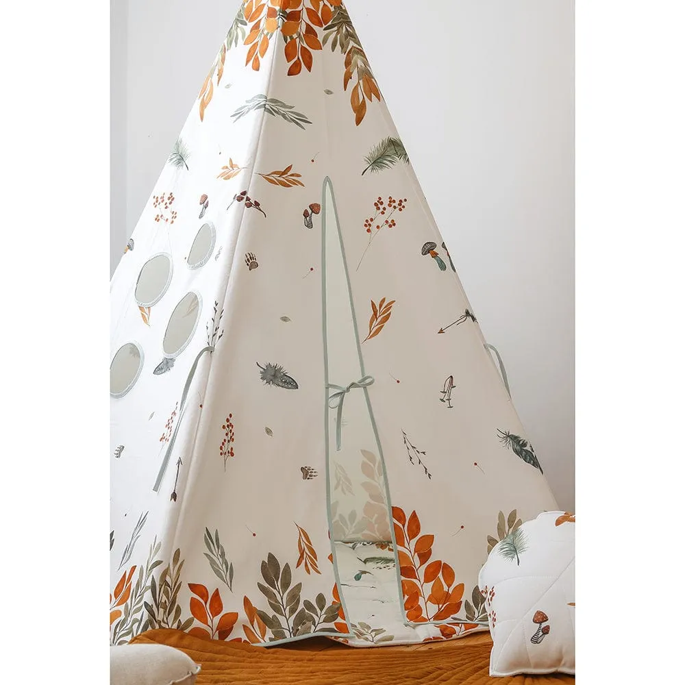 Forest Friends Teepee And Mat Set - White, Brown, Red, Green & Blue