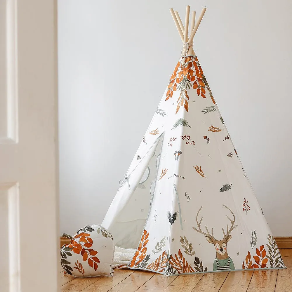Forest Friends Teepee And Mat Set - White, Brown, Red, Green & Blue