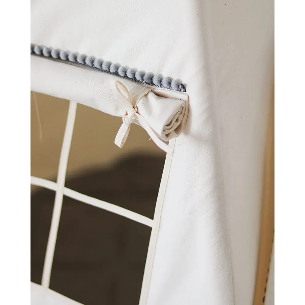 Grey Pompoms Teepee And Mat Set - Beige & Grey