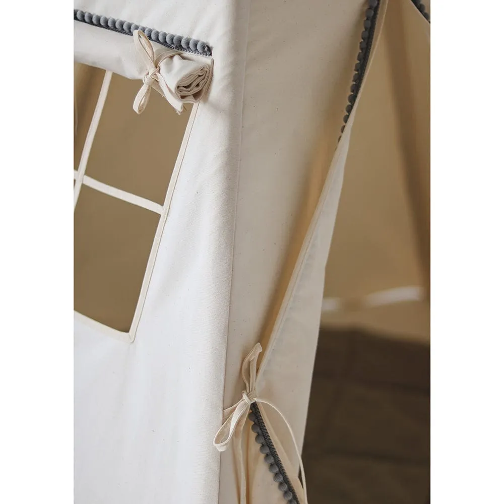 Grey Pompoms Teepee And Mat Set - Beige & Grey