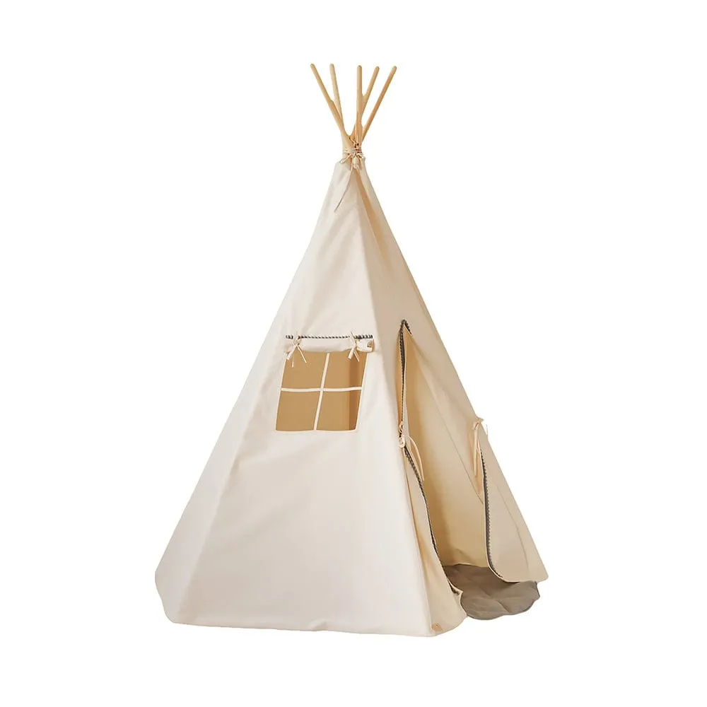 Grey Pompoms Teepee And Mat Set - Beige & Grey