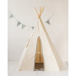 Grey Pompoms Teepee And Mat Set - Beige & Grey