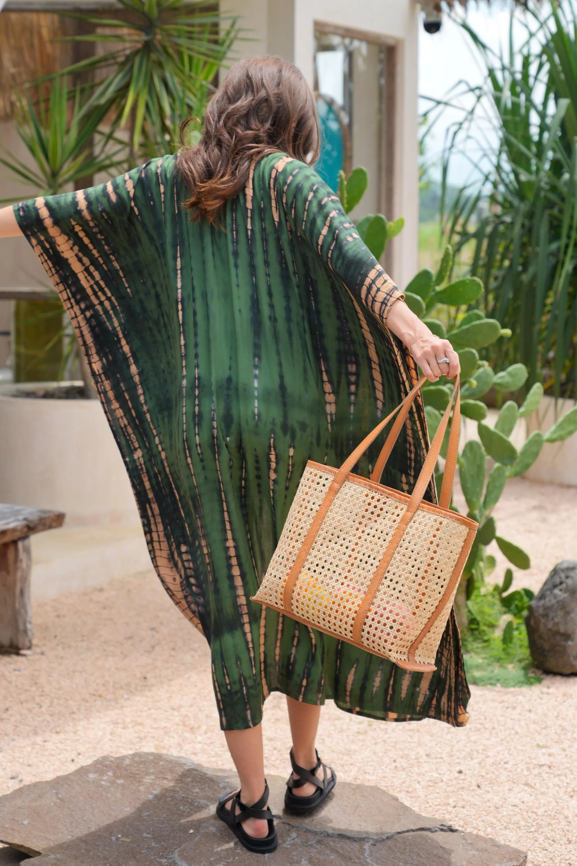Hazel Handmade Cane Woven and Leather Tote - Medium