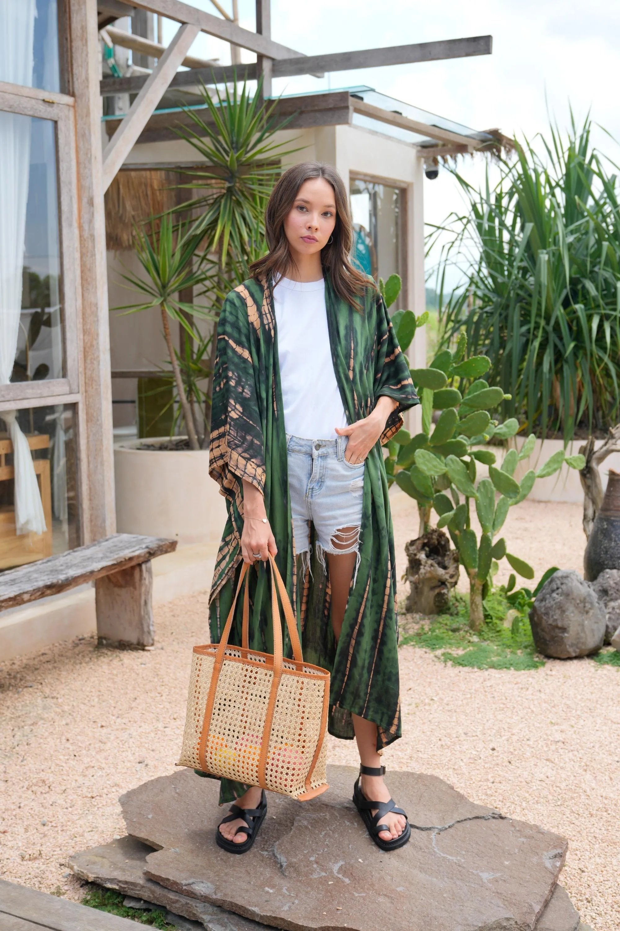 Hazel Handmade Cane Woven and Leather Tote - Medium