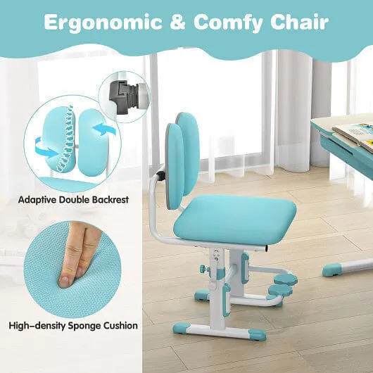 Height Adjustable Children School Home Study Table and Chair Set with Tilted Des