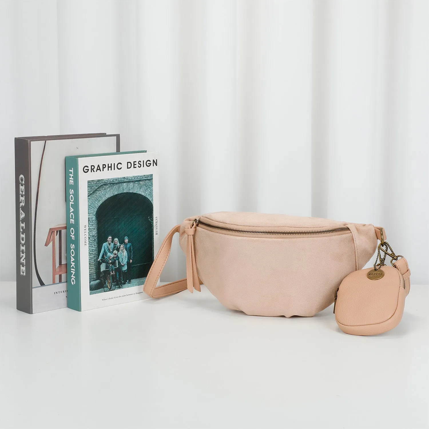 Jody Vegan Leather Faux Suede Fashionable Belt and Bum Bag - Cream