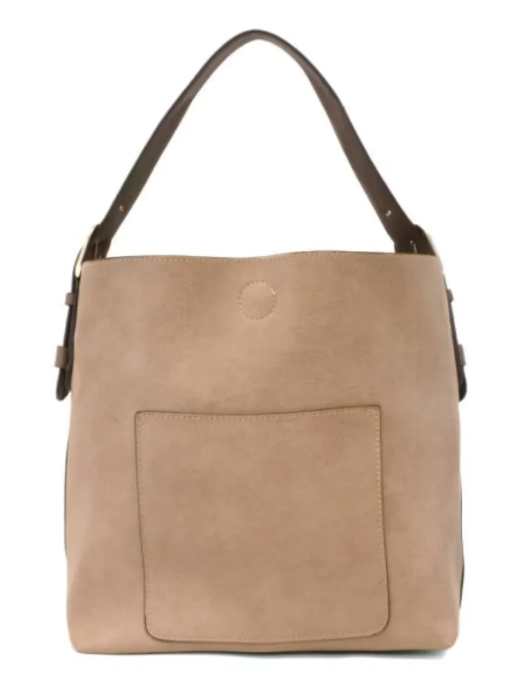 Joy Susan: Classic Hobo Handbag- Heathered Grey/Coffee Handle