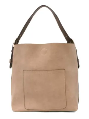 Joy Susan: Classic Hobo Handbag- Heathered Grey/Coffee Handle